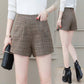 Women Woolen Wide Leg Shorts Loose High Waist Zipper Casual Shorts