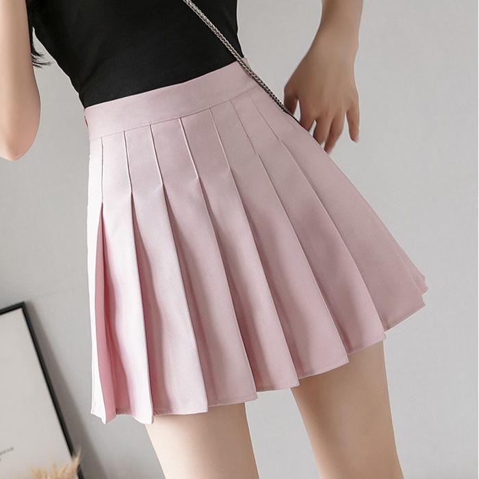 Two Layers High-waist Plus Size Short Pleated Skirt  Women's A-line Skirt  Anti-glare Solid Color Mini Skirt