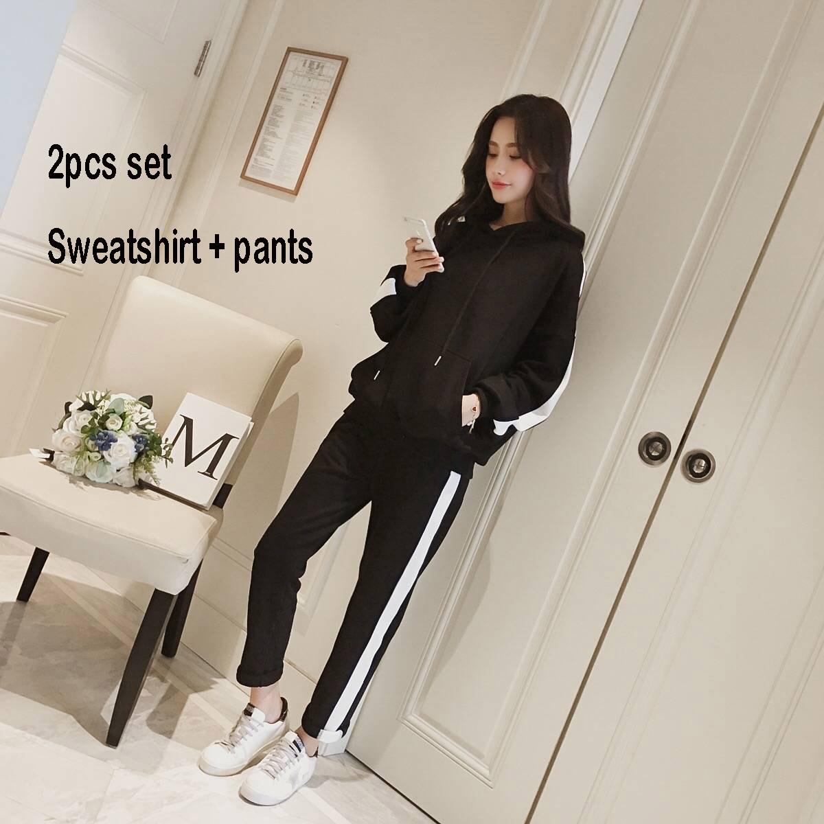 Set Large Size Spring And Autumn Women's 2pcs Set Wild Long-Sleeved Casual Sweatshirt