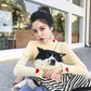 Pofulove crew neck sweater loose turtleneck cute and sweet Pullover sweater women's wild slim top