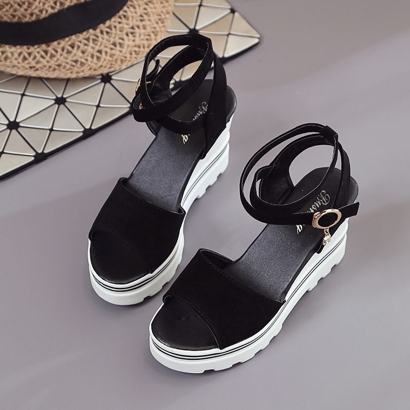 Summer Korean Wedge High-heeled Roman Shoes Women's Thick-soled Sandals Cross Platform Shoes Outdoor Comfortable Sandals