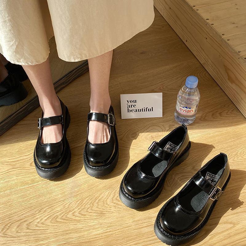 Japanese Women's Small Leather Shoes Korean Style All-match Retro British Style Leather Shoes Thick-soled Round-toe Thin Women's Shoes