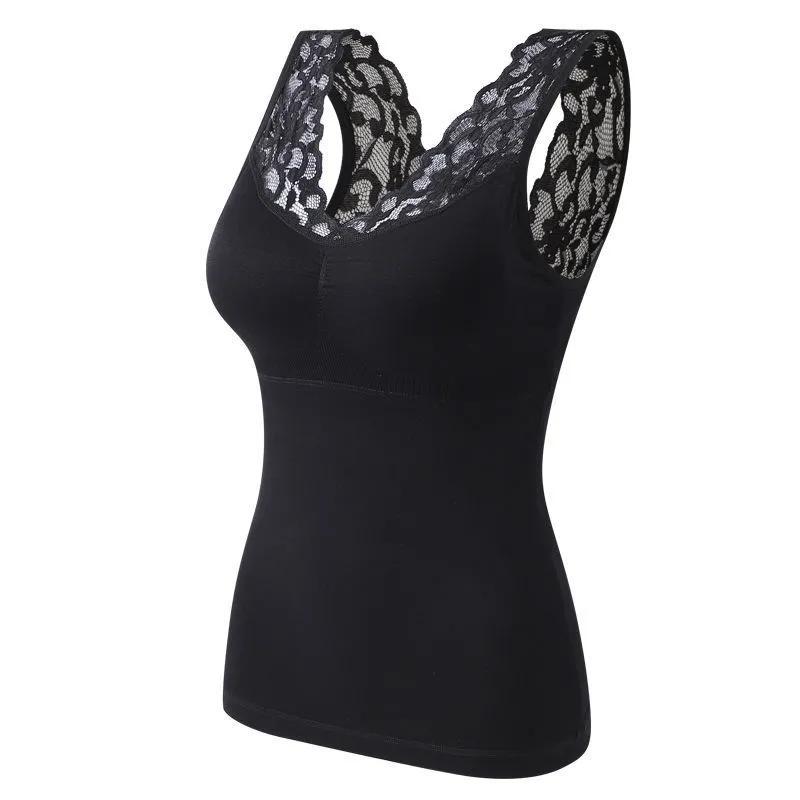 Winter Tank Top Sexy Padded Top Lingerie Crop Tops Lace Tank Black Velvet Warm Vest Inner Wear Camisole Strap Bralettes