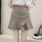 Pofulove Women Anti-light Mermaid Skirt High Waist Slim Sexy Plaid Mermaid Mini A-line Hip Skirt