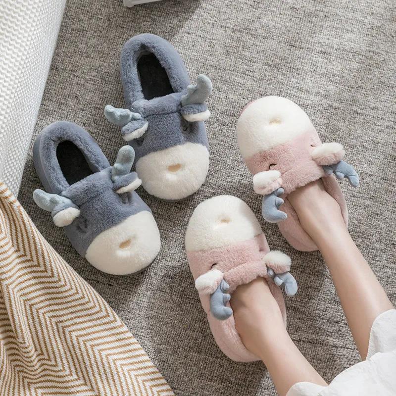 Female Winter Home Cute Cartoon Cotton Slippers Women Warm Indoor Soft Bottom Anti-skid Cotton Slippers