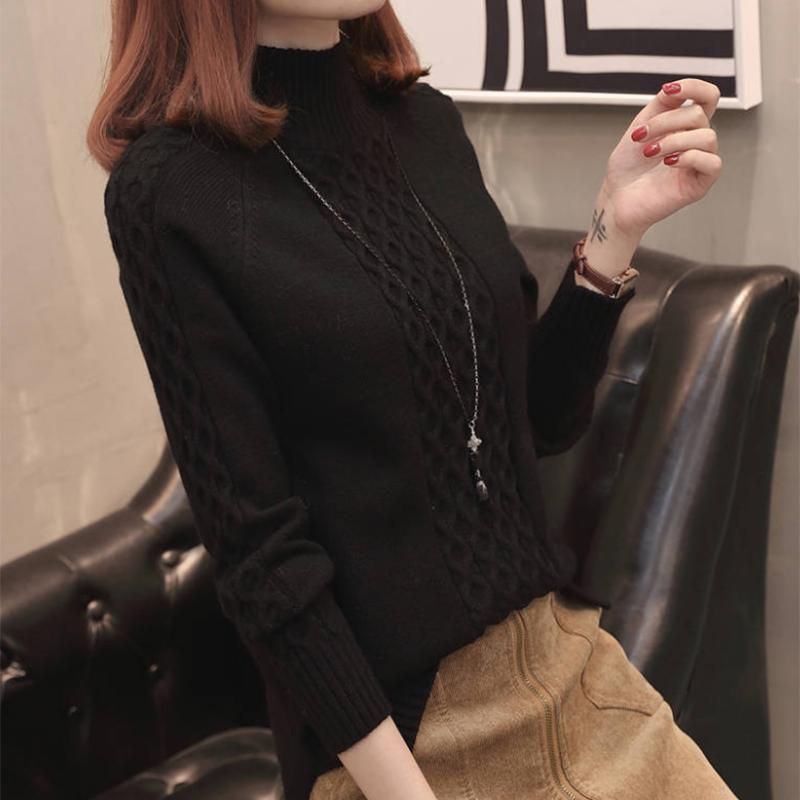 Pofulove Half-High Collar Short Pullover Fragrant Winter Sweater Long Sleeve Bottoming Shirt Sweater