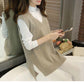 Autumn and Winter Solid Color V-neck Sweater Slim Fit Plus Size Jacket Mid-length Vest Women