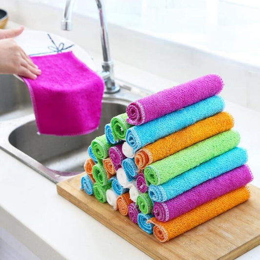 10PCS / Bag Laundry Cloth Dish Cloth Rag Bamboo Fiber Household Cleaning Cloth Napkin Micro Fiber