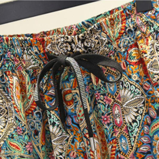 Fried Street Retro Color Casual Pants Summer Thin Drawstring Cropped Pants Straight Harem Pants Trend