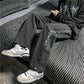 Men's Loose Straight Wide-leg Pants Autumn Ins Plaid Stitching Jeans Pendant Long Pants