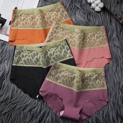 4PCS Ladies High Waist Panties Ladies Cotton Antibacterial Briefs Girls Students Charming Large Size Abdomen Hip Leggings Feather Hollow Sexy Panties