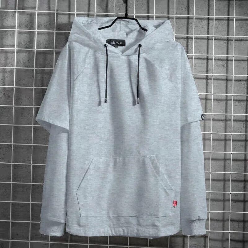 Sweater Men's Loose Hooded Fake Two-piece Autumn Boutique Long-sleeved Large Size Black Pullover Clothes