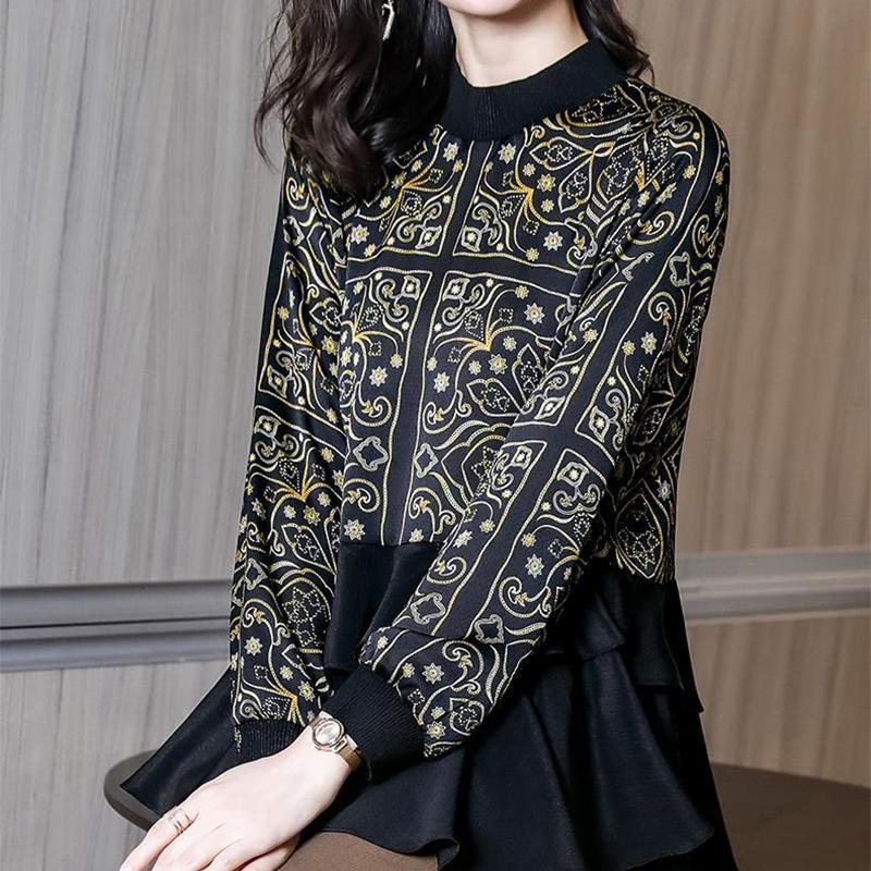 Chiffon Shirt Women's 2021 Spring and Autumn Tops Temperament Fashion Skirt Print Small Shirt