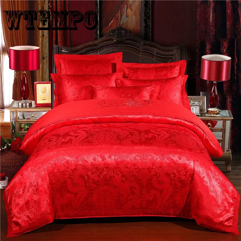 4pcs  Home Textile Jacquard Bedding Set King Queen Luxury Satin Silk Quilt/duvet Cover Bedlinen