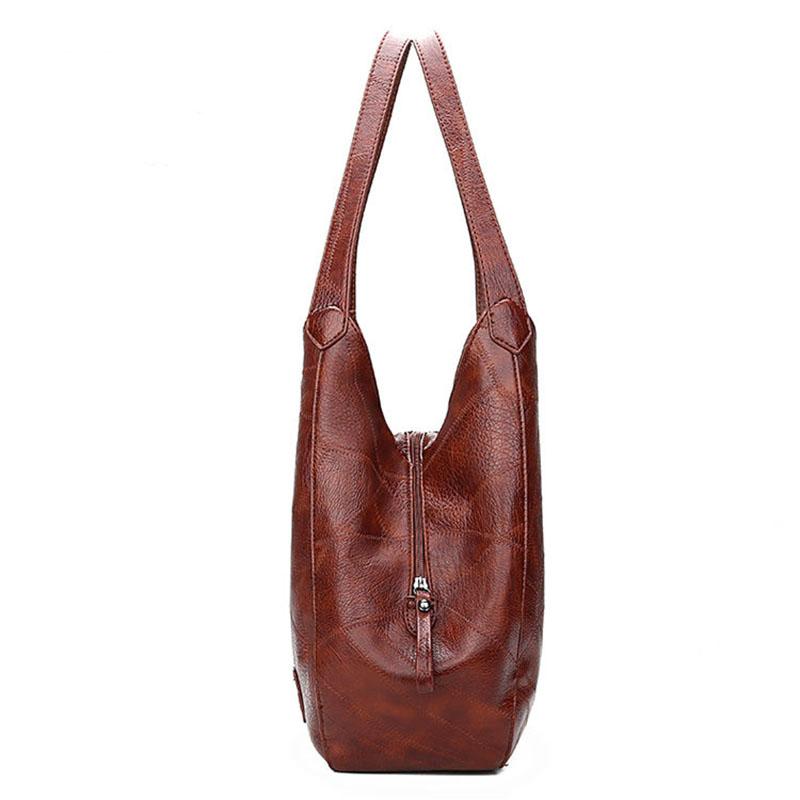 Vintage PU Leather Soft Leather All-match Tote Bag Simple One-shoulder Handbag Multi-layer Casual Lady Messenger Bag