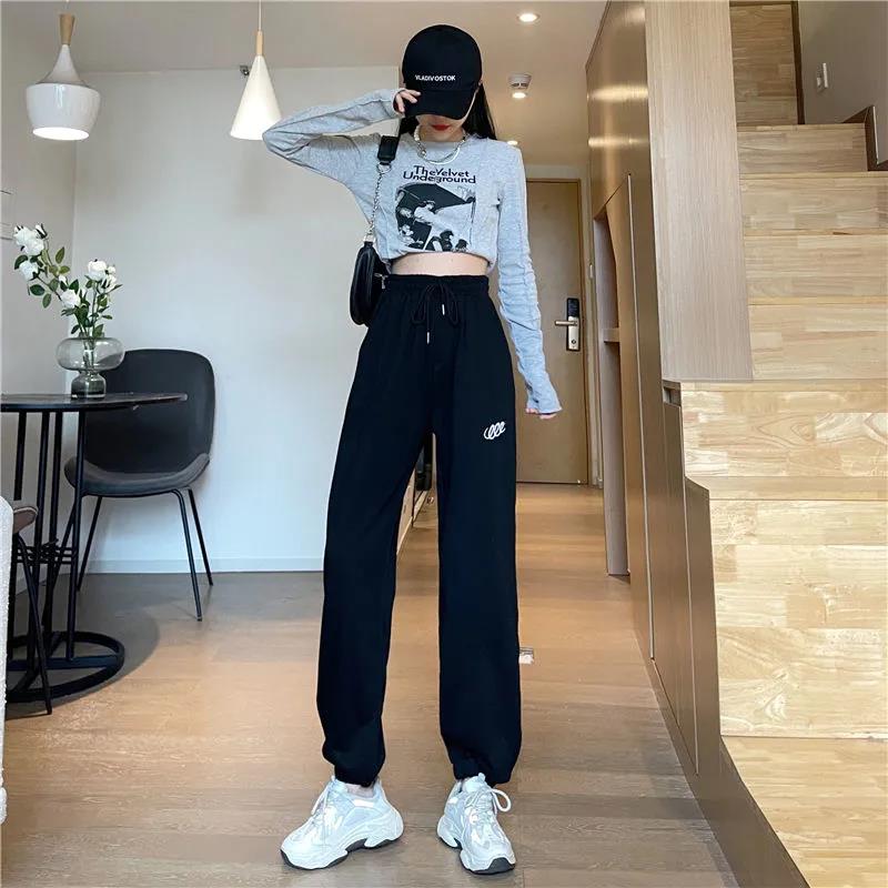 Thin Cotton Sports Trousers Women's Loose-fitting Outer Wear Korean Style Fashion Slim High-waisted Footwear Trousers