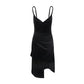 Women's Spring and Summer Elegant Slim Gold Velvet Bottom Long Over The Knee Black Suspender Hip Dress