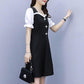 Women's High-elastic Short-sleeved Summer Fake Two-piece Waist Large Size Temperament Dress