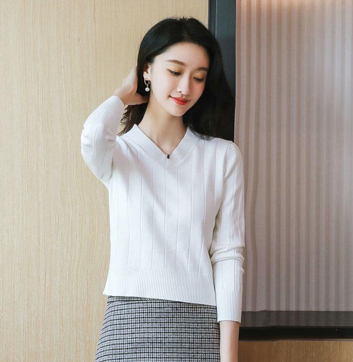 Small Short Knit Bottoming Shirt Women's Slim Fit Inner Pullover V-neck Sweater