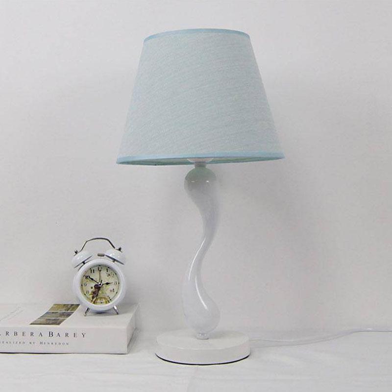 Modern Minimalist Table Lamp Bedroom Bedside Lamp Creative Blue Fabric Lampshade Lamp Living Room
