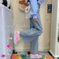 Original Design Retro Love Jeans Women's Straight Wide Leg Pants Loose High Waist Slim Ins Nine-point Pants
