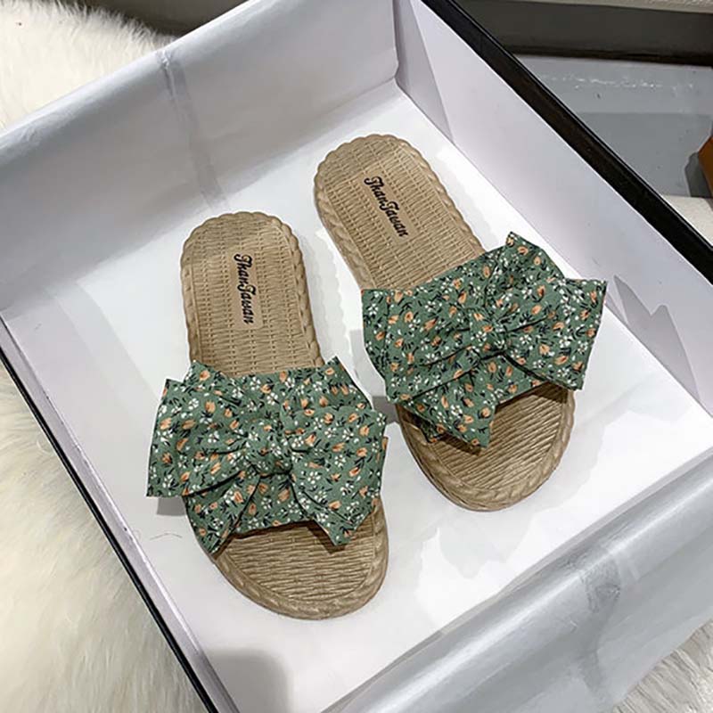 Slippers Women's Summer Bow Slippers Korean Wild Non-slip Student Flat Beach Sandals Slippers