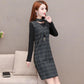 Fashion plaid long-sleeved dress female spring and autumn plus size dress waist was thin skirt