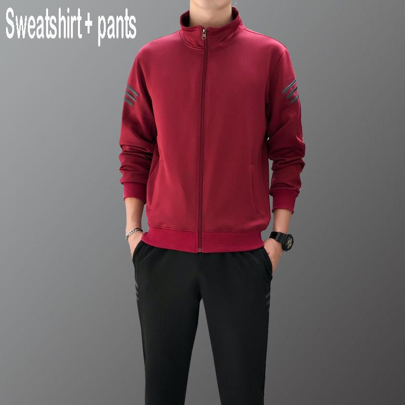 Trendy wild long-sleeved casual sweatshirt set large size spring and autumn men's clothing 2pcs set