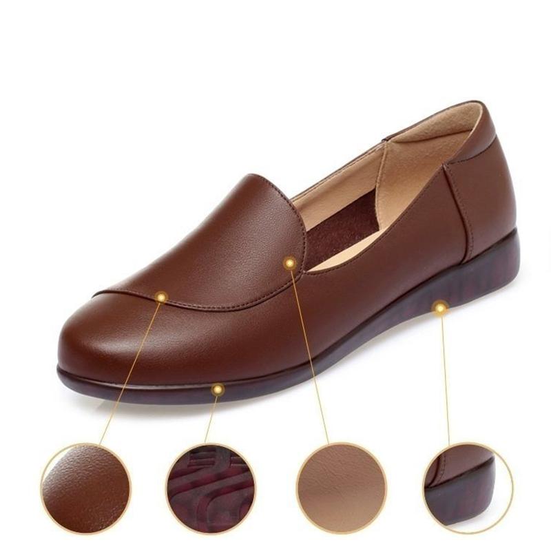 Solid Color Soft Leather Shoes Women's Scoop Shoes Flat Comfortable All-match Long Standing Not Tired Work Shoes Ladies Casual Leather Shoes