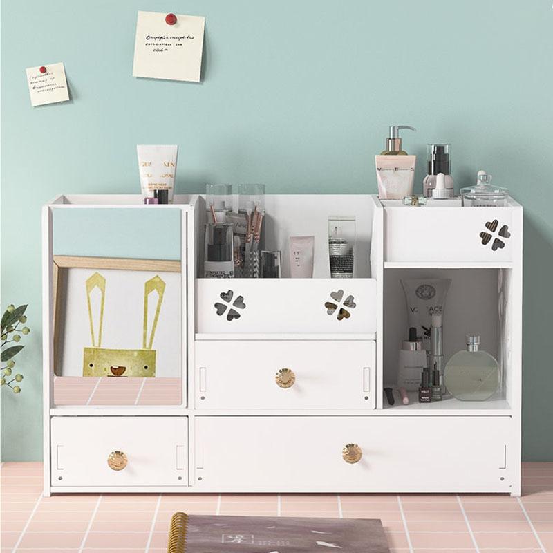 WomenVanity Mirror with Storage  Integrated Desktop Removable Makeup Mirror Bedroom Dormitory