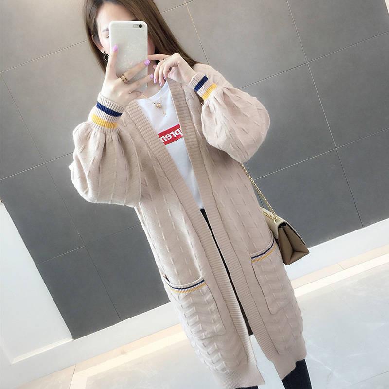 Autumn and Winter Mid-length Knitted Cardigan Loose Casual Sweater Long-sleeved All-match