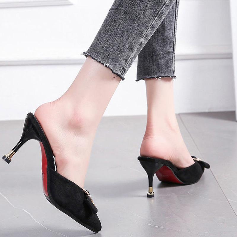 Women's Sandals and Slippers Foreign Style Half-support Shoes Half-slippers Women's Summer 8cm High Heels Half-toe Slippers