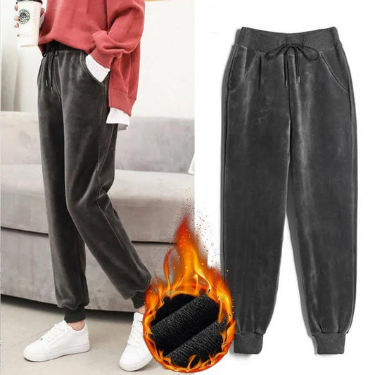 Gold Velvet Lamb Velvet Sweatpants Women's Fashion All-match Plus Velvet Thickening Winter Warm Harem Pants Large Size Slim Pure Color Pants