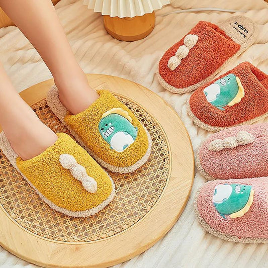 Children's Cotton Slippers Boys Cartoon New 4-10-year-old Boys Autumn and Winter Cute Winter Dinosaur Wool Slippers Parents and Children