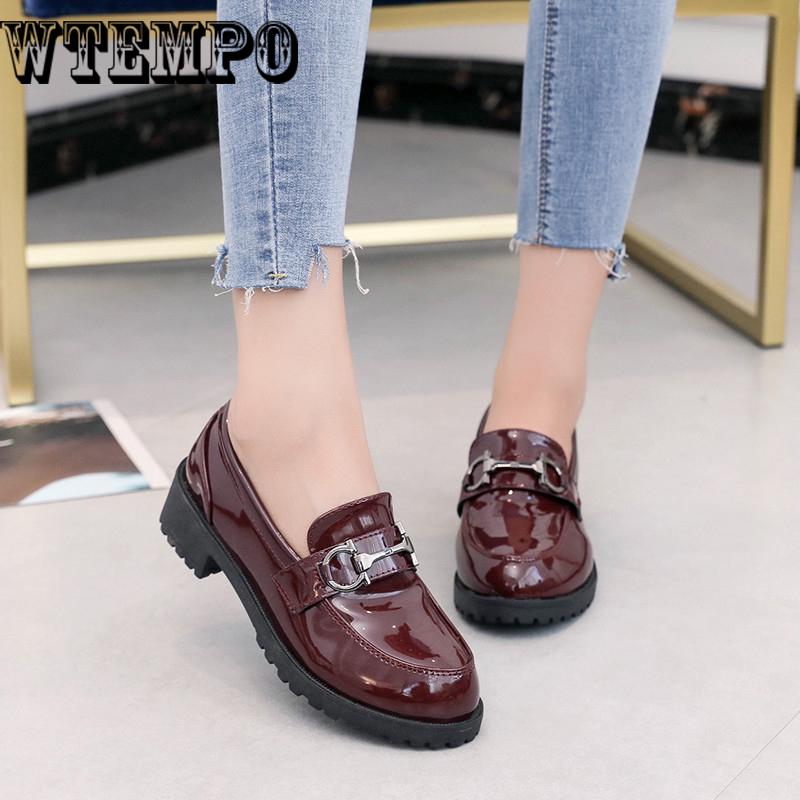 Metal Buckle Decoration Oxford Shoes Woman Patent Leather Moccasins Flats Ladies Casual Loafers