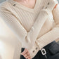 Women's V-Neck Knit Sweater Fashion Slim Solid Color Sweater Outer Wear Pullover