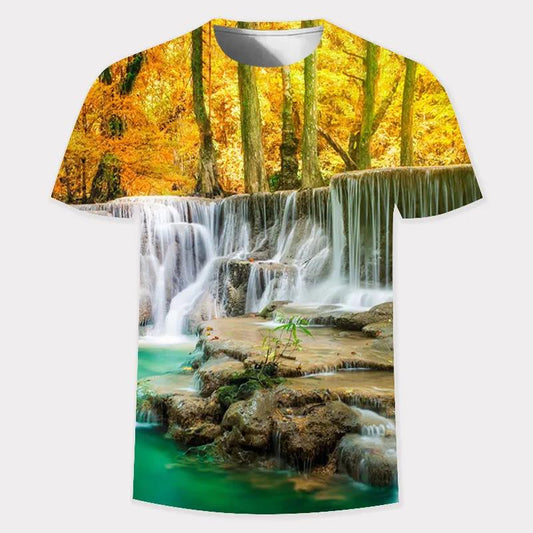 3D Landscape Print T-shirt Summer Men Personality Pullover Fashion Trend Half Sleeve Tees Casual and Comfortable Shirt