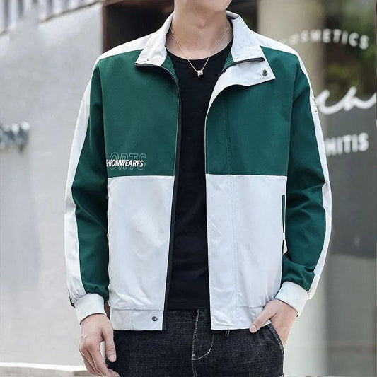 Spring and Autumn Men's Jacket Stand Collar Coat Colorblock Printing Top Trend Simple Bomber Jacket Zipper Sportwear