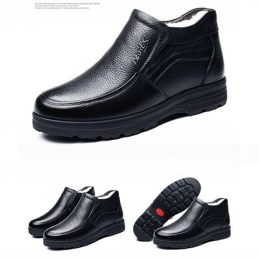 Winter Genuine Leather Men's  Sheep Fur Boots British Style Warm Casual High Top Cotton Shoes Ankle Boots