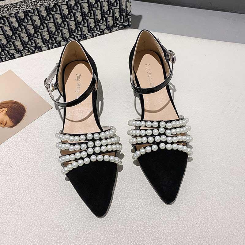 Plus Size 35-39 Summer Women Bohemian Prom High Heels Wear-resistant Non-slip Office Lady Sandals Pearl Shoes