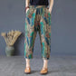 Cotton and Linen Harem Pants Women's Spring High Waist Loose Printed Carrot Pants Nine-point Plus Size Plaid Casual Pants