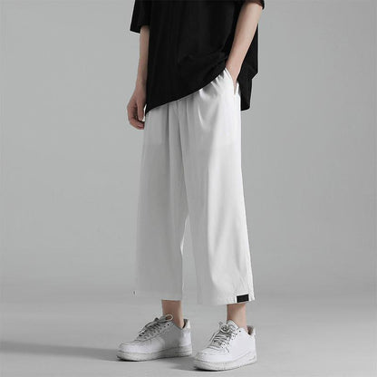 Summer Men's Thin Ice Silk Air Conditioning Pants Loose Straight Wide Leg Pants Casual Cropped Pants