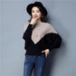 Pofulove Women Batwing Sleeve Pullover Sweater Knit Loose  crew neck Stitching contrast Sweaters top