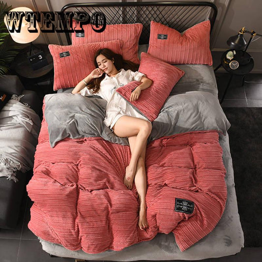 4pcs AB Side Bedding Set King Duvet Cover Set Queen Bedclothes Adult Bed Set Duvet Flat Sheet
