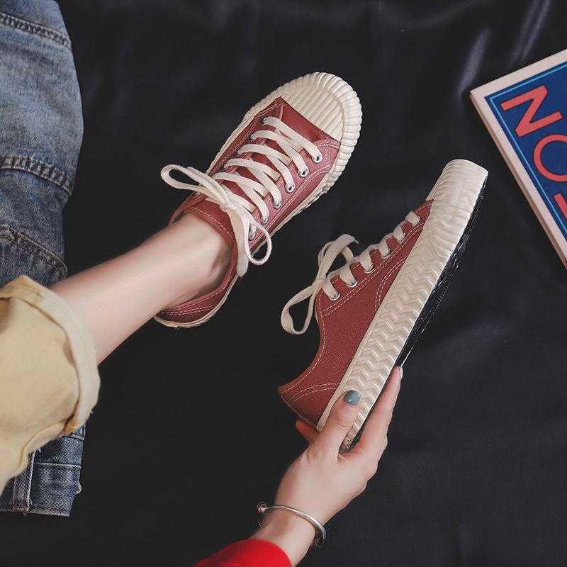 Canvas Shoes Women Casual Flats 2020 Trendy Korean Version Lace-up Fashion Female Spring/autumn Shoes Solid White Shoes