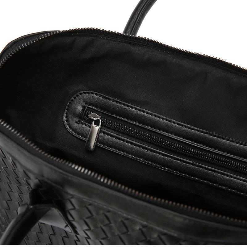 Business Briefcase Men Fashion Woven Leather Zipper Waterproof Handbag Travel Computer Bag