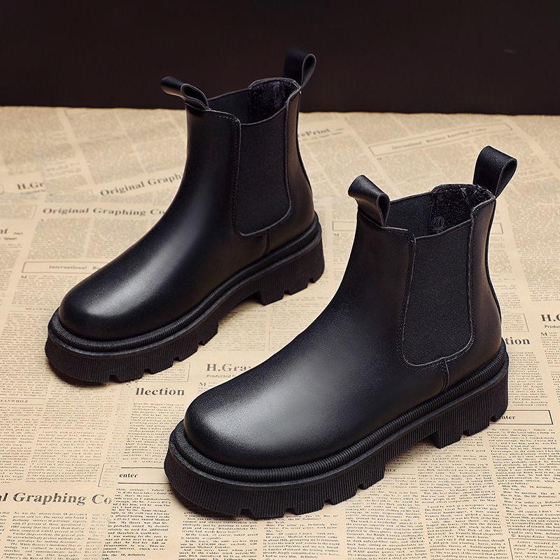 New Women Boots Pu Leather Autumn Women's Ankle Boots Ladies Fashion Shoes Non-Slip Platform Slip on Female Boot
