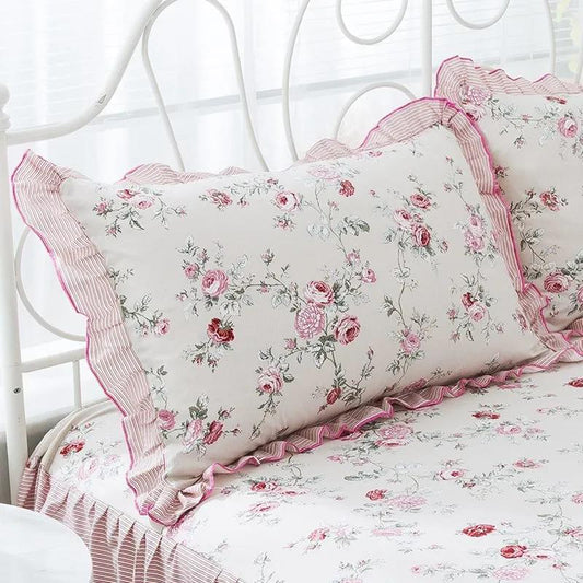 A Pair of Pure Cotton Floral Pillow Cases Pastoral Lace Pillowcases Double Bed Supplies To Increase Pillowcases Universal
