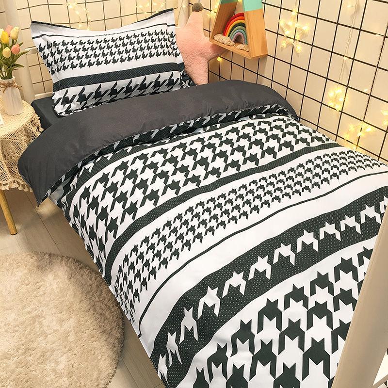 Nordic Simple Check Stripe Bed Three-piece Quilt Cover Sheet Pillow Case Single Bed Set