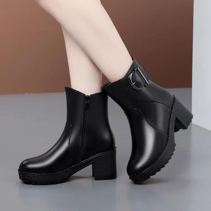 Fur Boots Women Winter Shoes High Heels Black Ankle Booties Platform Chunky Boots Fashion Luxury boots Female